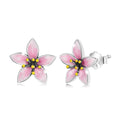 Solid 925 Sterling Silver Pink Floral Stud Earrings - Brilliant Co