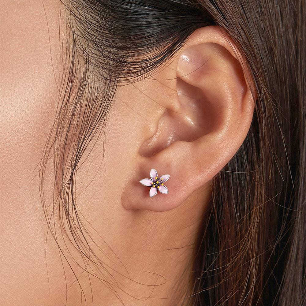 Solid 925 Sterling Silver Pink Floral Stud Earrings - Brilliant Co