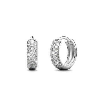 Solid 925 Sterling Silver Statuesque Zircon Huggie Earrings 8mm Silver - Brilliant Co