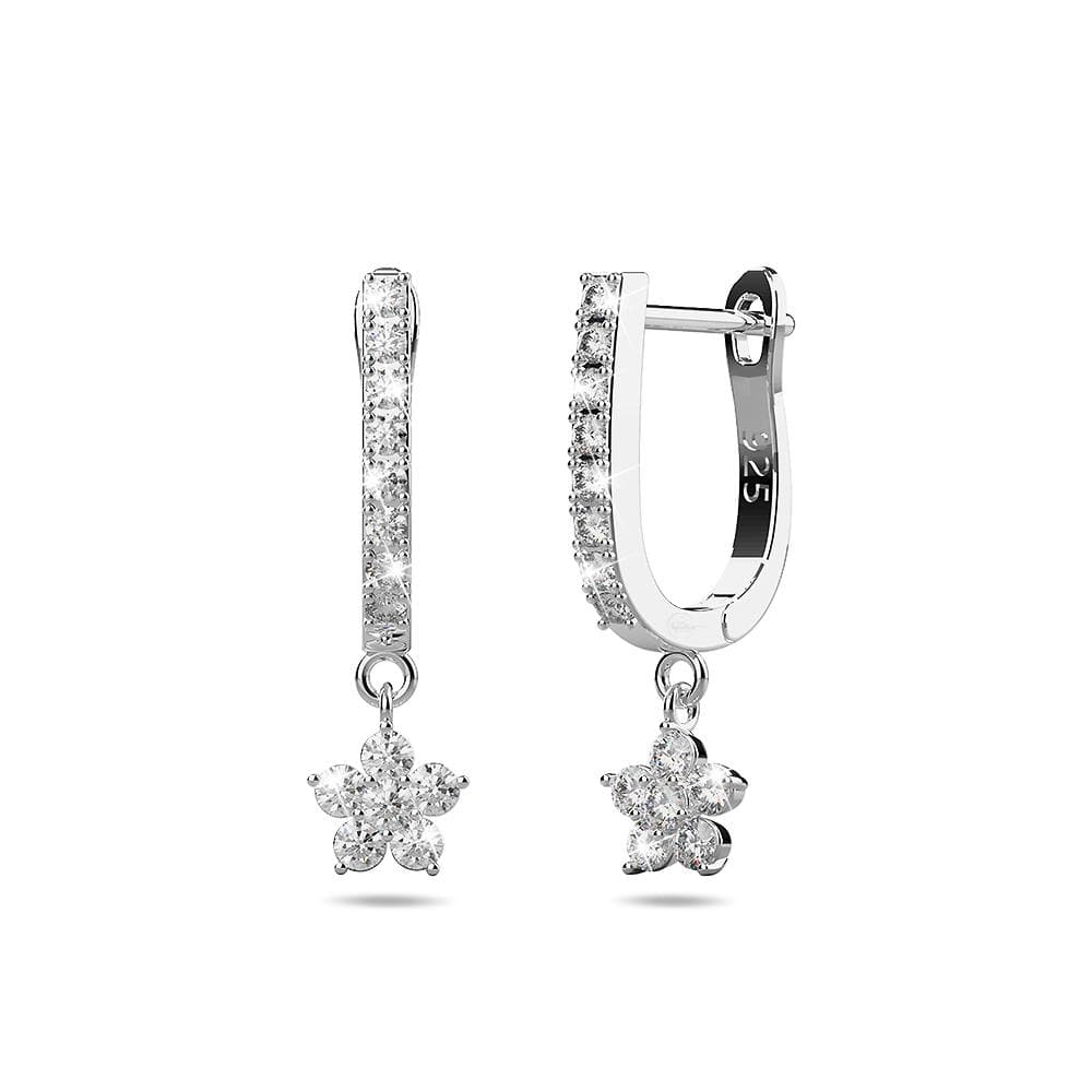 Solid 925 Sterling Silver Floret Zircon Huggie Earrings Silver - Brilliant Co