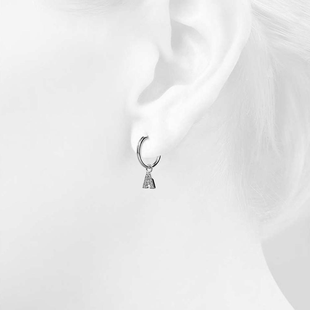 Solid 925 Sterling Silver Octavia Alphabet Letter Zircon Huggie Earrings Silver - 3