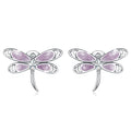 Solid 925 Sterling Silver Purple Duo Vintage Dragonfly Stud Earrings