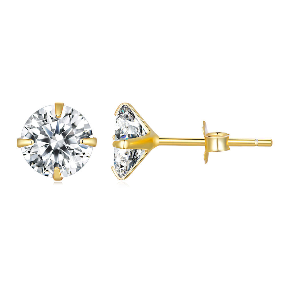 Solid 925 Signature Silver Mary Anne Crystal Stud Earrings In Gold