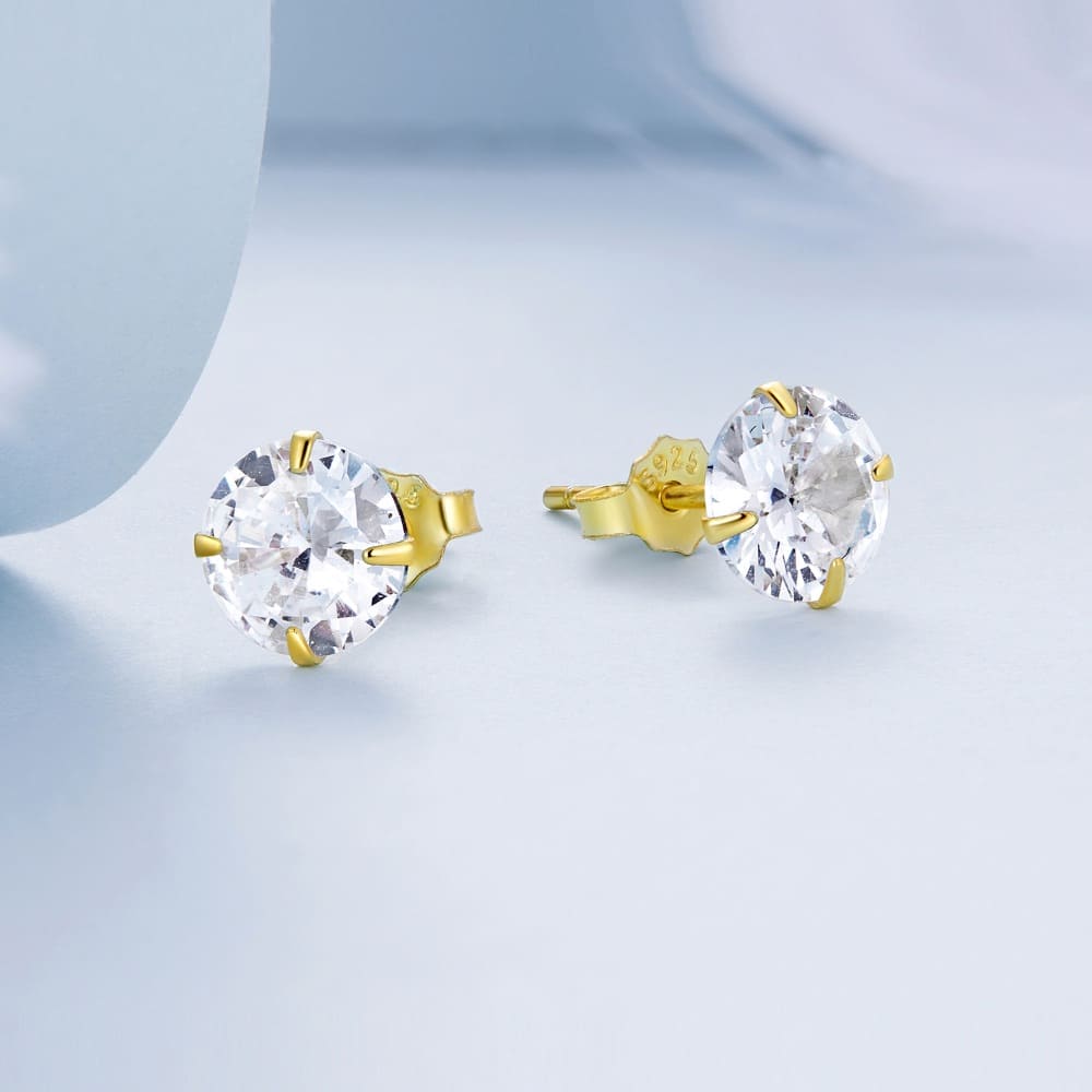 Solid 925 Signature Silver Mary Anne Crystal Stud Earrings In Gold