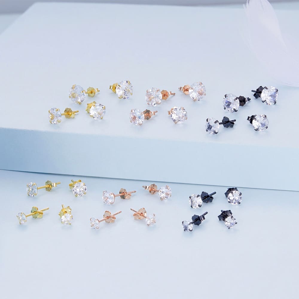 Solid 925 Signature Silver Mary Anne Crystal Stud Earrings In Gold