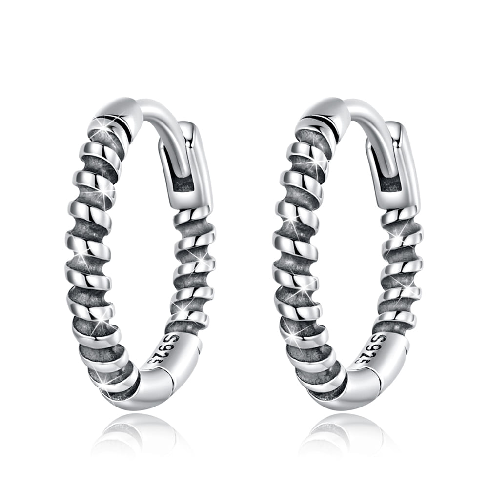 Solid 925 Signature Silver Ridged Huggie Earrings