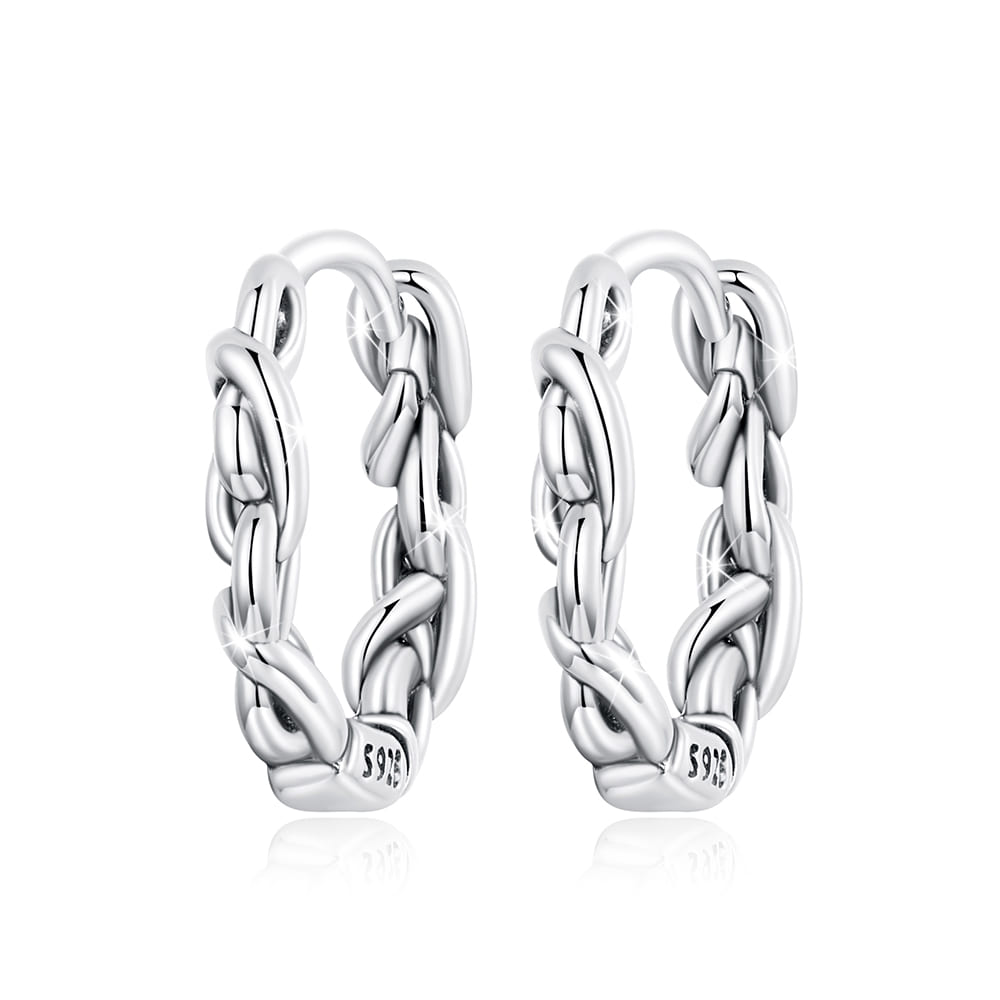 Solid 925 Signature Silver Chain Pull Huggie Earrings