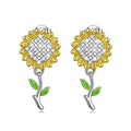 Solid 925 Signature Silver Summer Dance Sunflower Stud Earrings