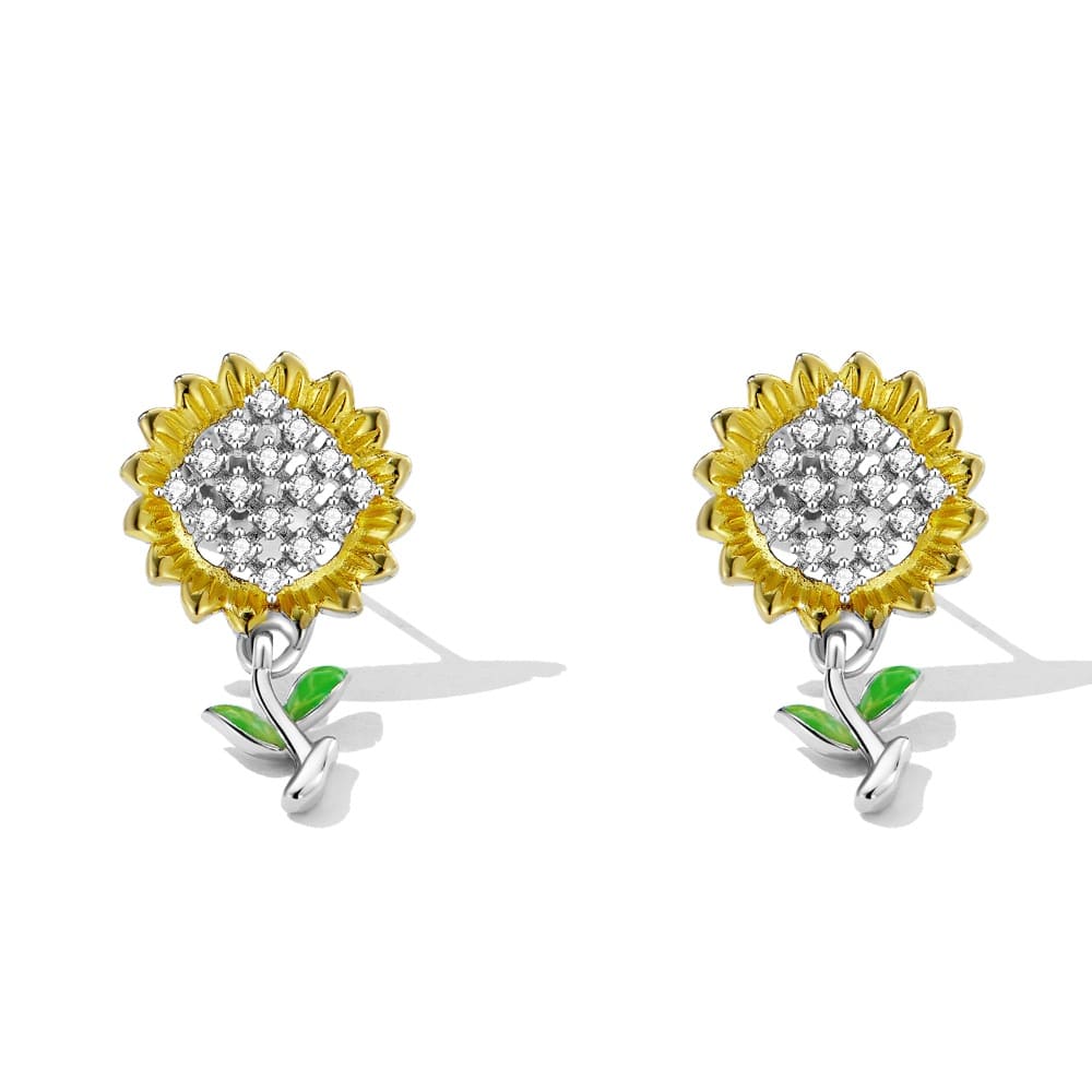 Solid 925 Signature Silver Summer Dance Sunflower Stud Earrings