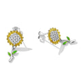 Solid 925 Signature Silver Summer Dance Sunflower Stud Earrings