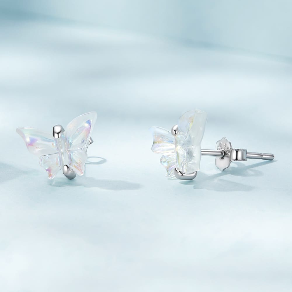 Solid 925 Signature Silver Butterfly Goddess Stud Earrings