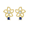 Solid 925 Signature Silver Mono Blue Flower Earrings In Gold