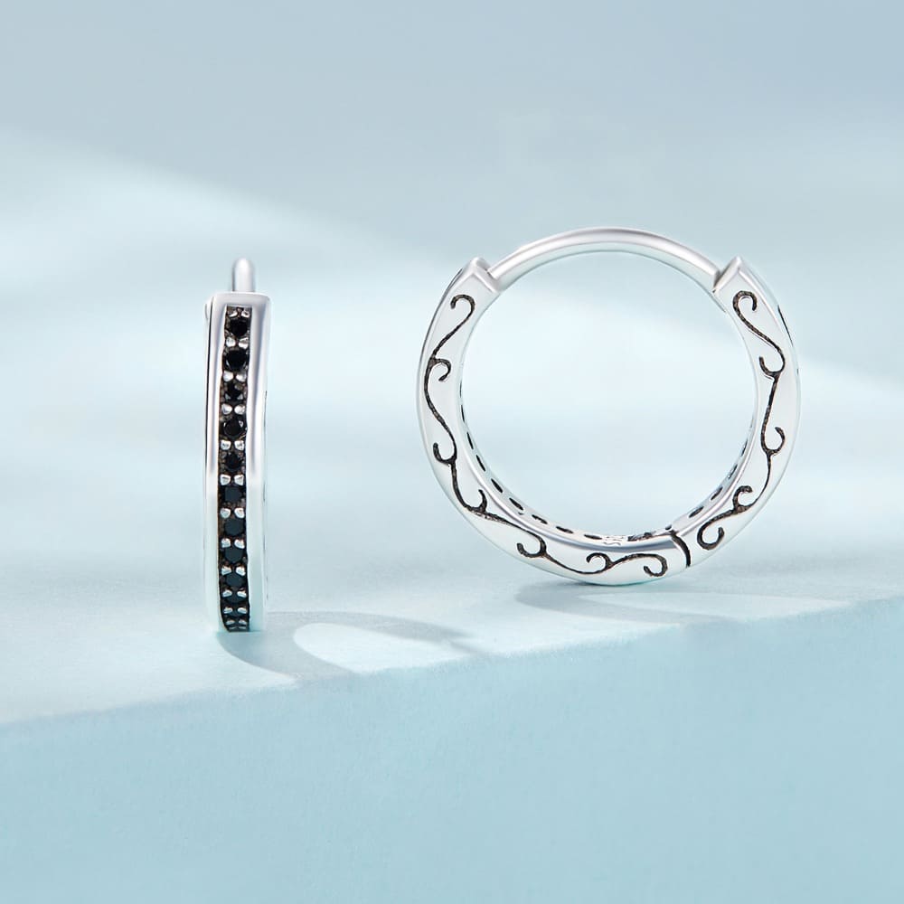 Solid 925 Signature Silver Black Dragon Tail Huggie Earrings