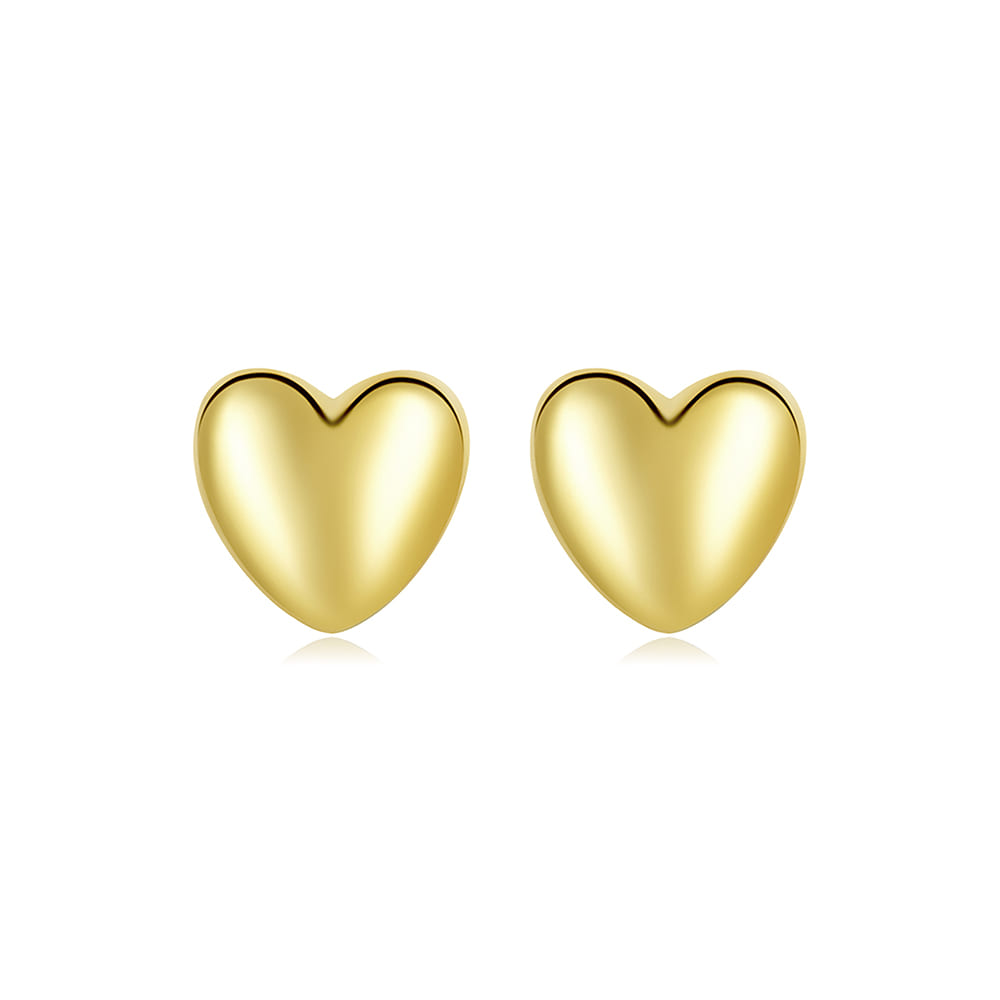 Solid 925 Signature Silver Queen Of Hearts Stud Earrings In Gold