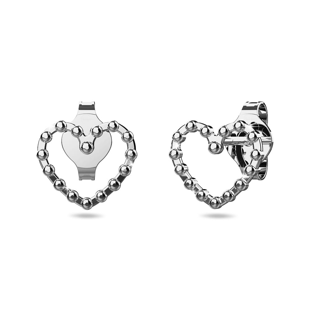 Solid 925 Signature Silver Iron Heart Open Stud Earrings 1