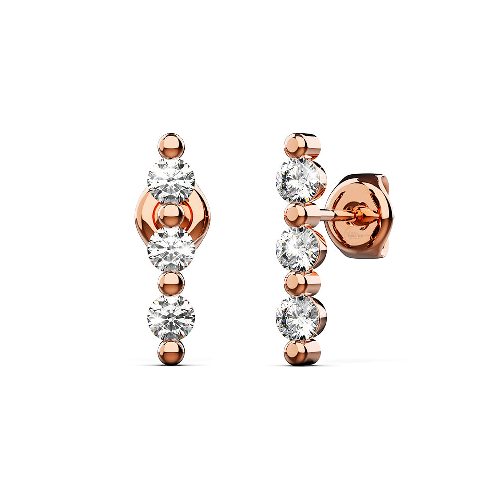 Triple Zircon Cluster Stud Earrings In Rose Gold