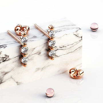 Triple Zircon Cluster Stud Earrings In Rose Gold