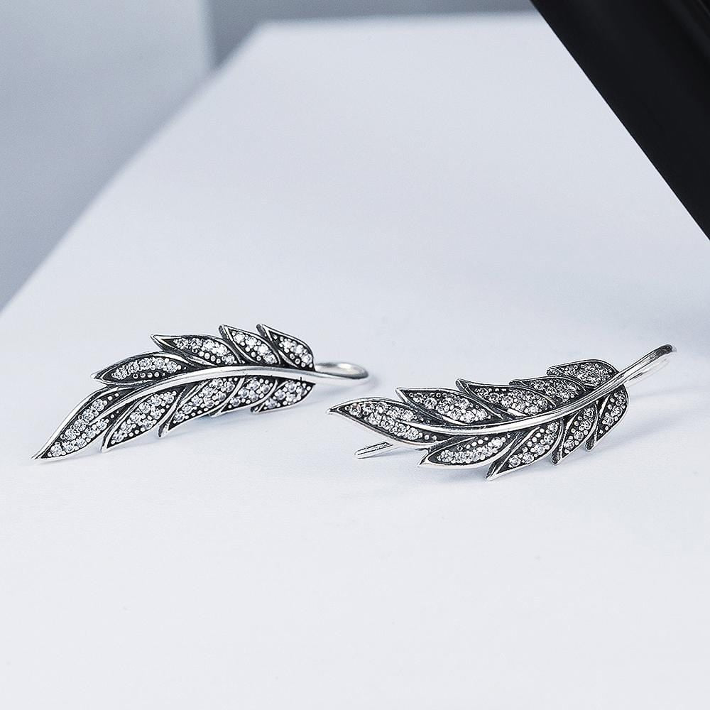 Solid 925 Sterling Silver Vintage Angel Feather Drop Earrings - Brilliant Co