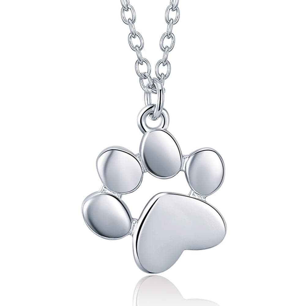 Solid 925 Sterling Silver Baby Animal Pet Paw Print Necklace White Gold - Brilliant Co