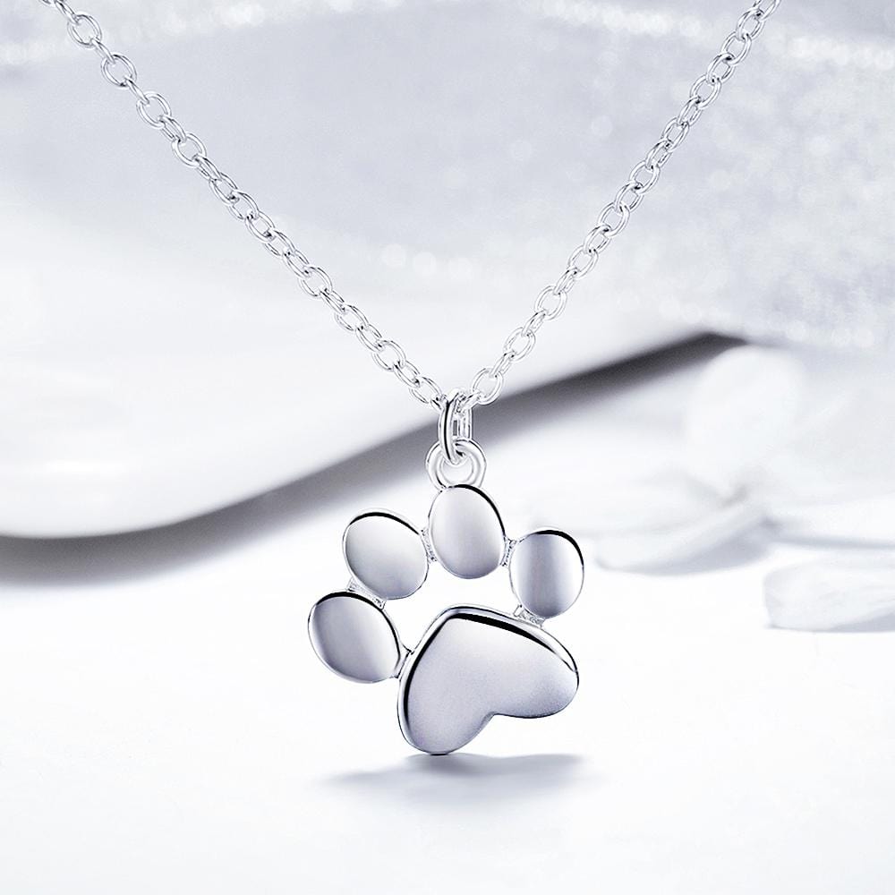 Solid 925 Sterling Silver Baby Animal Pet Paw Print Necklace White Gold - Brilliant Co