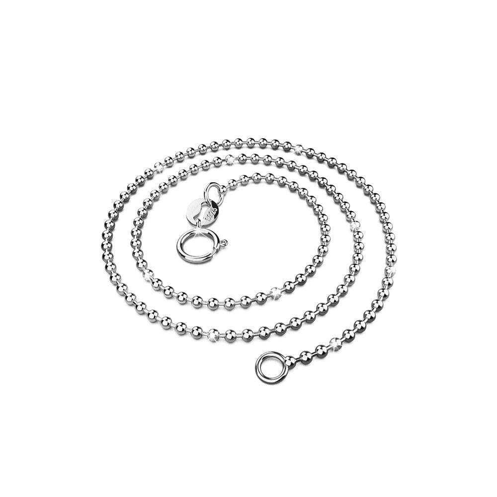 Solid 925 Sterling Silver Bead Chain Necklace in White Gold Layered - Brilliant Co