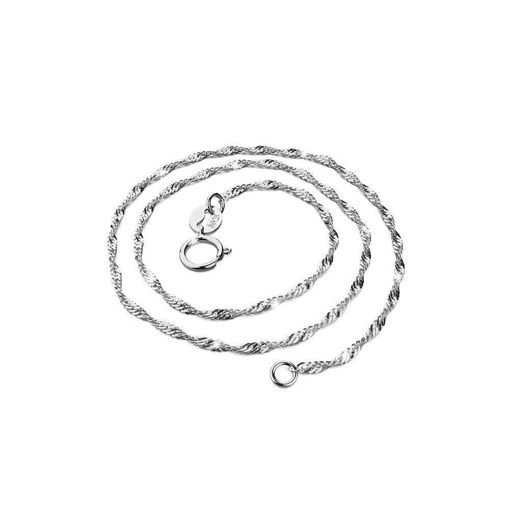 Solid 925 Sterling Silver Singapore Chain Necklace in White Gold Layered - Brilliant Co