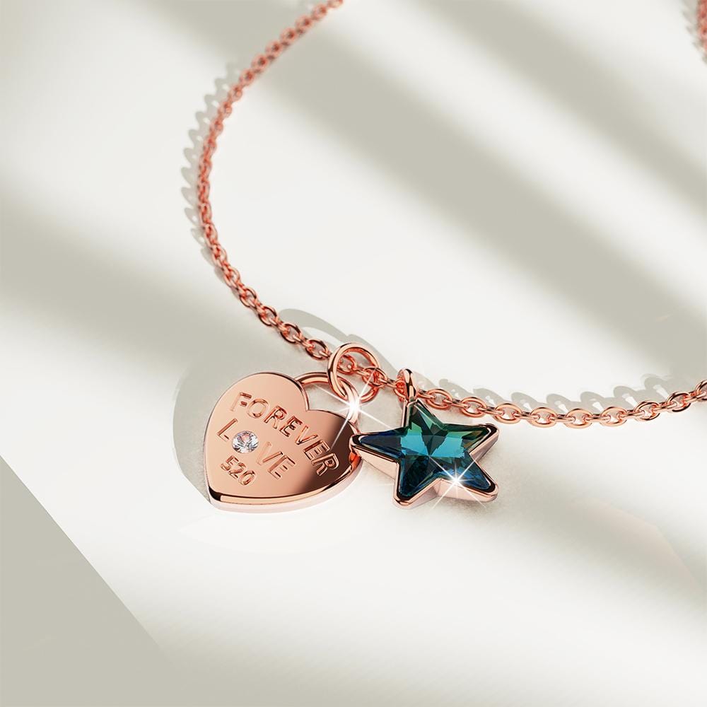Solid 925 Sterling Silver Rose Gold Filled Heart-Shaped Pendant and Bermuda Blue Starred Necklace Embellished with Crystals from Swarovski¬Æ - Brilliant Co