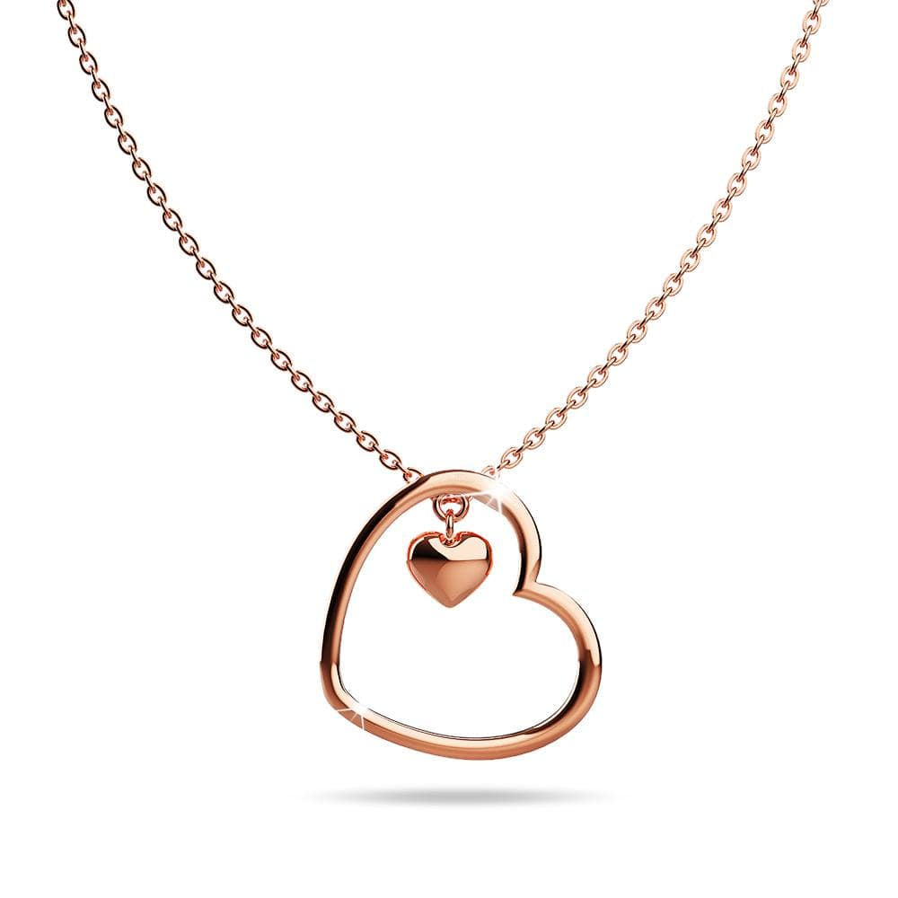 Solid 925 Sterling Silver Rose Gold Filled Joined Heart-Shaped Pendant Necklace - Brilliant Co