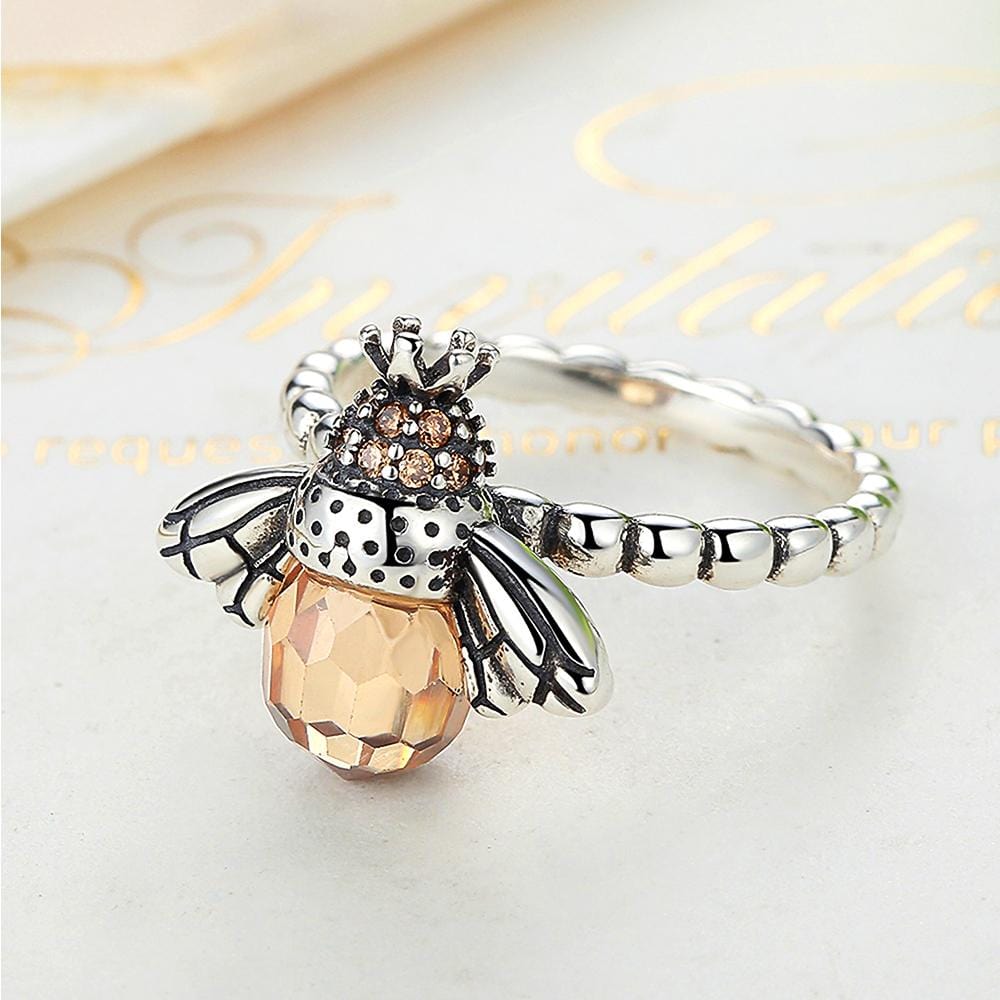 Solid 925 Sterling Silver Zirconia Queen Bee Ring