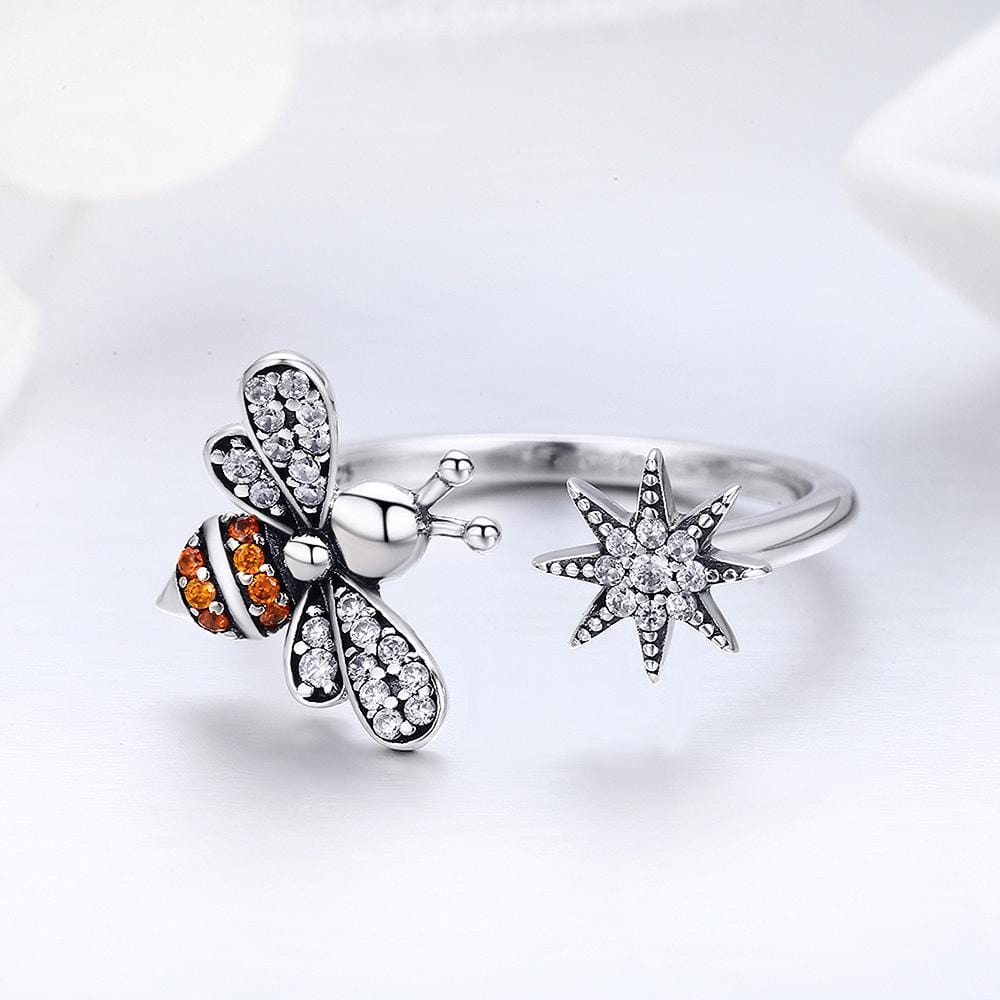 Solid 925 Sterling Silver Snowflake Bee Ring