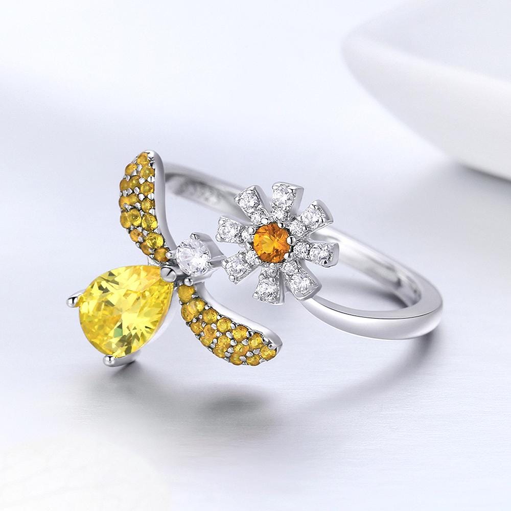 Solid 925 Sterling Silver Darling Bee Daisy Ring - Brilliant Co
