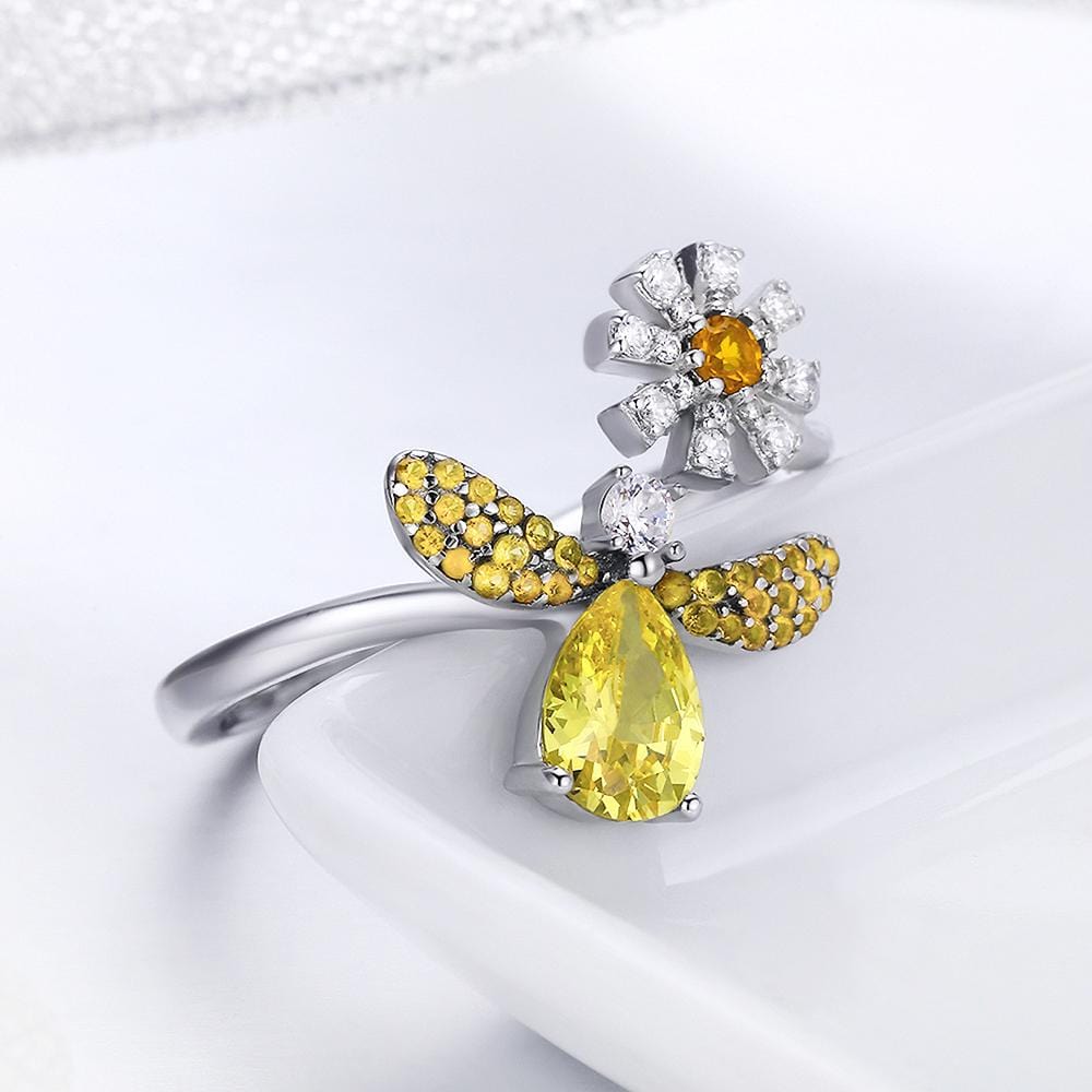 Solid 925 Sterling Silver Darling Bee Daisy Ring - Brilliant Co