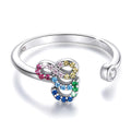 Solid 925 Sterling Silver Colourful Rainbow Alphabet Letter Adjustable Rings - 20