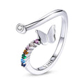 Solid 925 Sterling Silver Multicoloured Butterfly Adjustable Ring