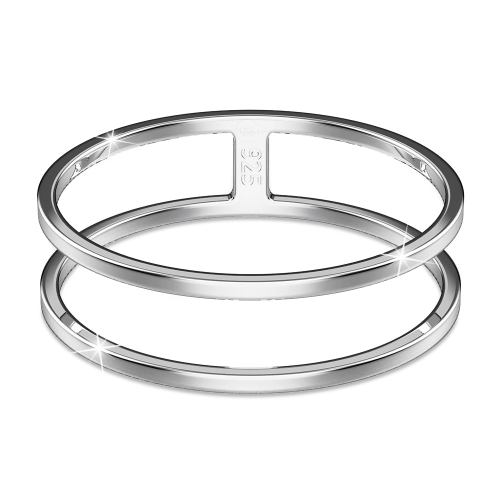 Solid 925 Sterling Silver Double Hoops Chic Ring