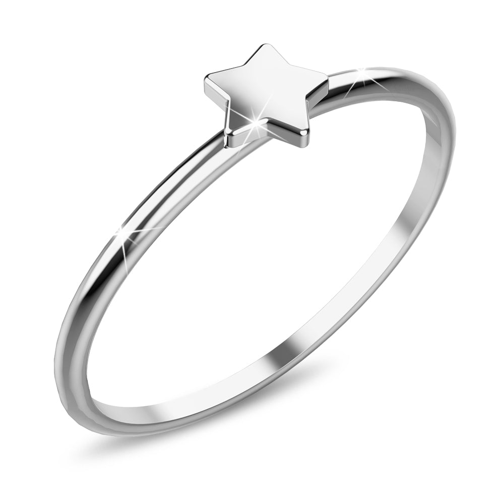 Solid 925 Sterling Silver Little Twinkle Star Stacking Ring