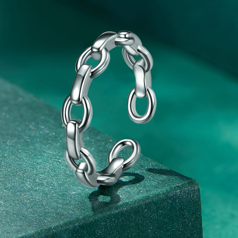 Solid 925 Signature Silver Chain Link Open Cut Ring