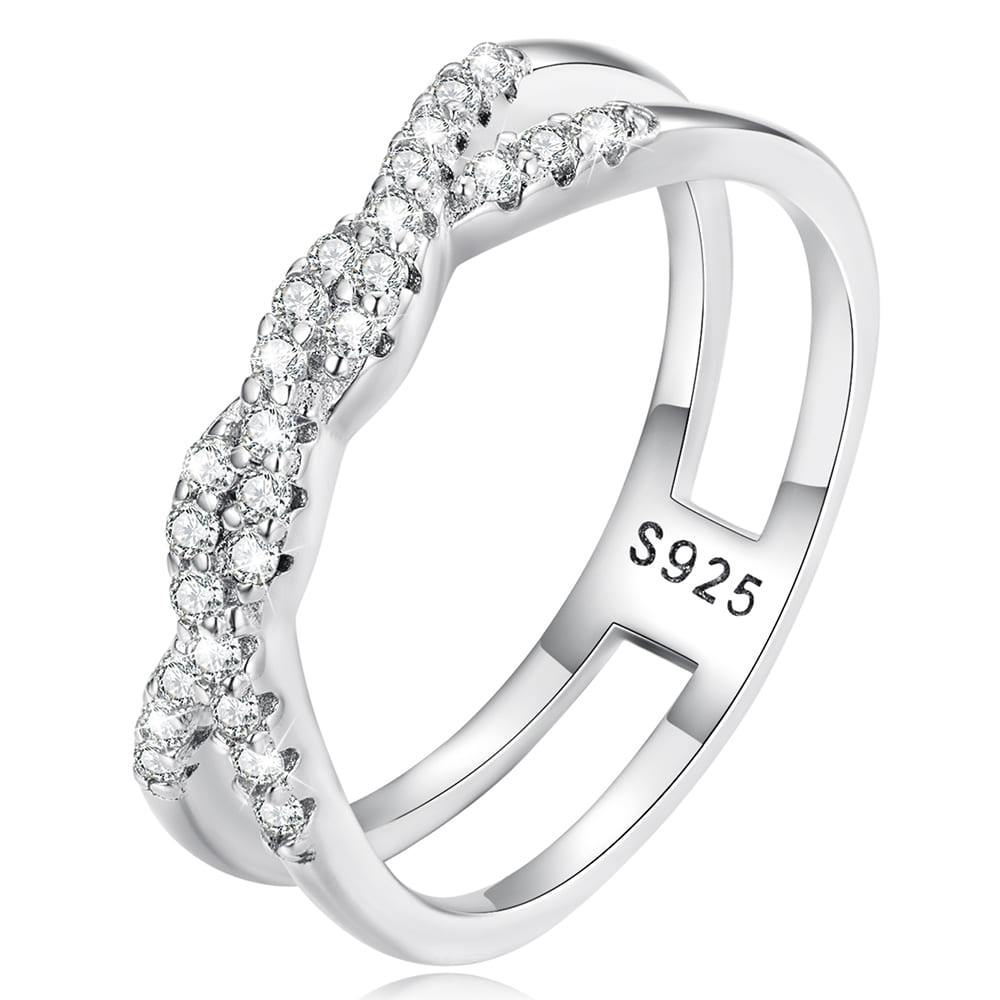 925 Rj6 925 Signature Silver Crystals Braided Platinum Zirconia Ring