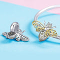 Boxed Solid 925 Sterling Silver Belle Rose and Yellow Bee CZ Charms - Brilliant Co