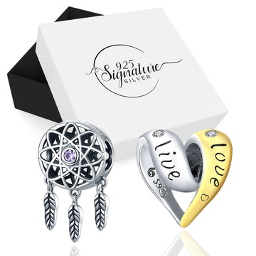 Boxed Solid 925 Sterling Silver Dream Catcher Magnetized and Live Love Kiss Laugh Heart Charms