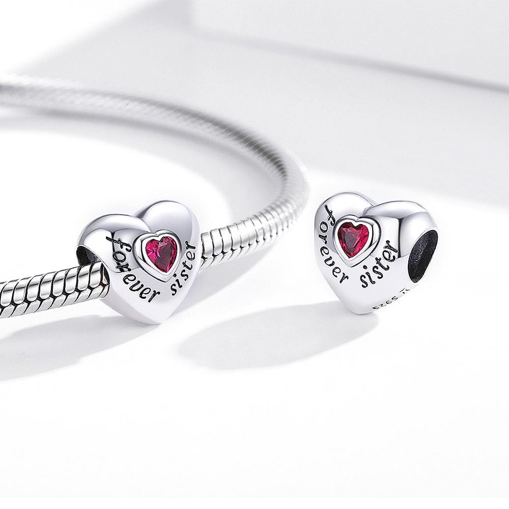 Boxed Solid 925 Sterling Silver Bolded Heart Forever Sister Inscription and Footprint Charms