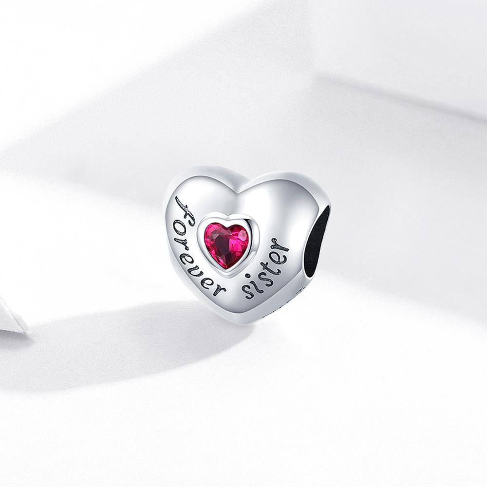 Boxed Solid 925 Sterling Silver Bolded Heart Forever Sister Inscription and Footprint Charms