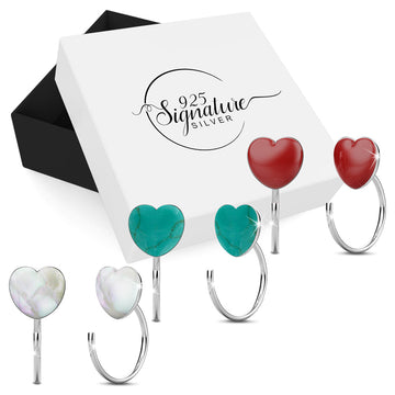 Boxed Solid 925 Sterling Silver Heart Resin Hook Earrings Set