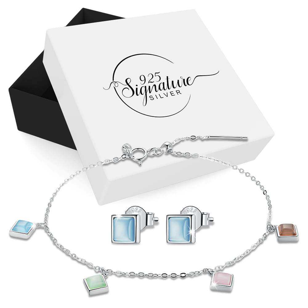 Boxed Solid 925 Sterling Silver Whimsical and Earrings Set in Baby Blue