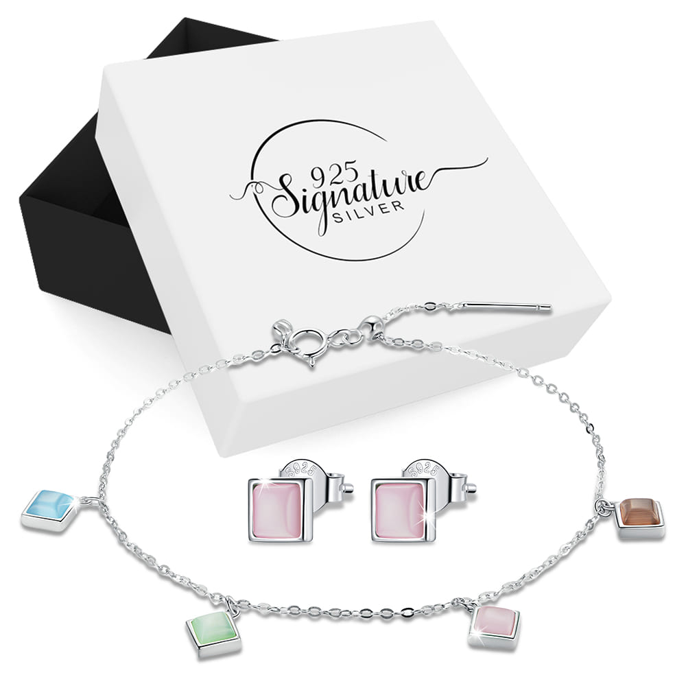 Boxed Solid 925 Sterling Silver Whimsical and Earrings Set in Baby Pink