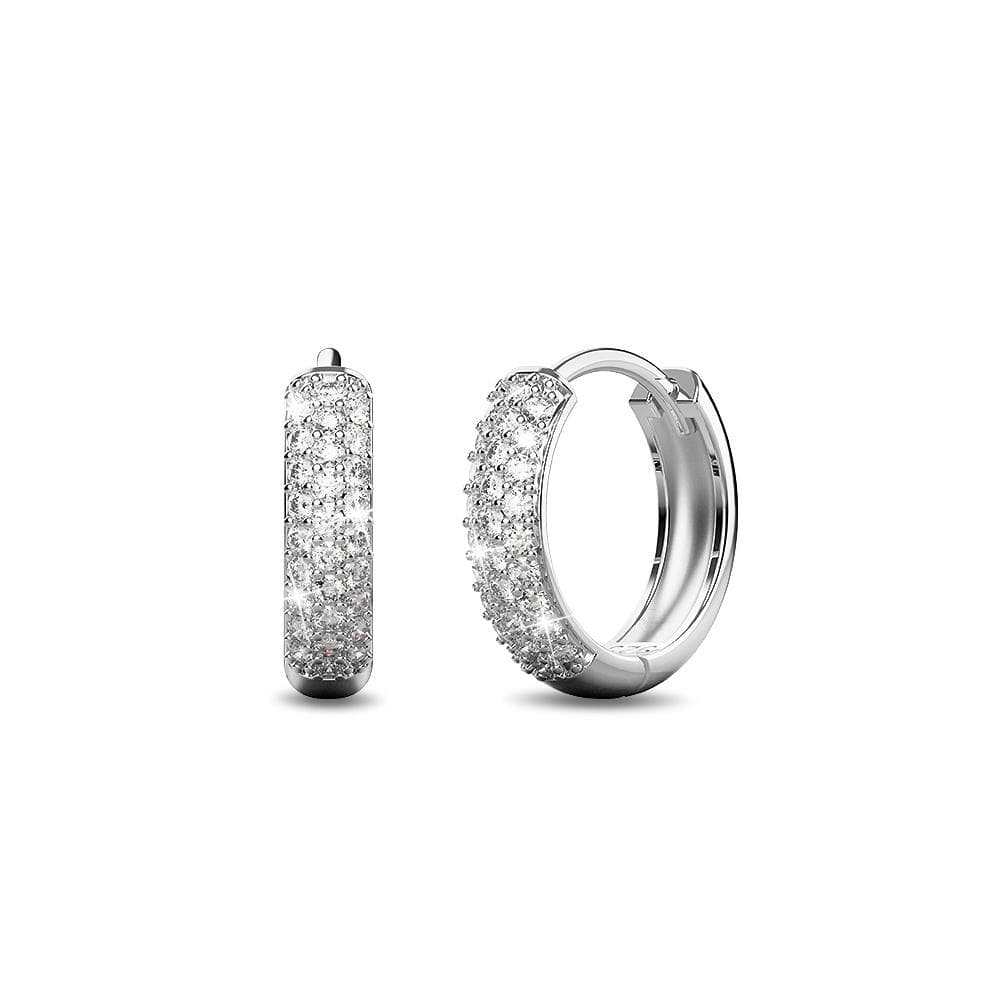 Boxed 3 Pairs Solid 925 Sterling Silver Statuesque Zircon Huggie Earrings Set in White Gold - Brilliant Co