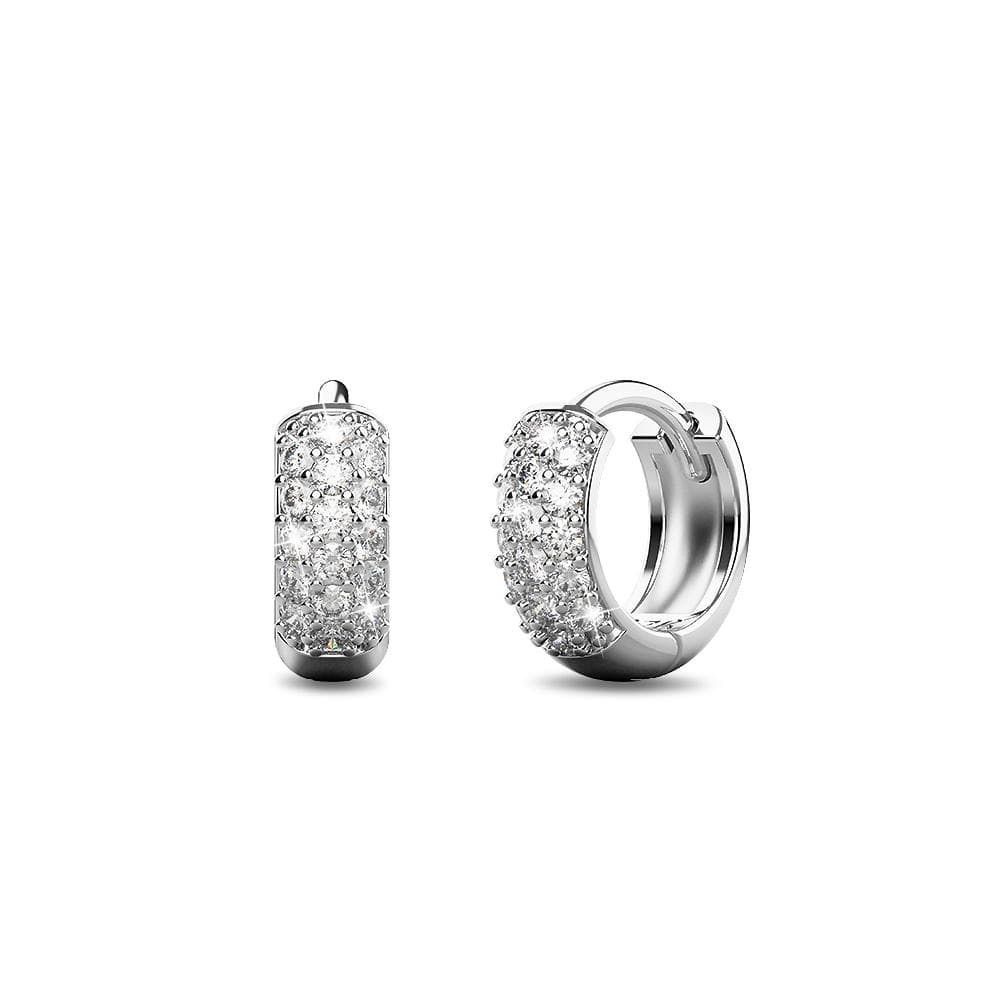 Boxed 3 Pairs Solid 925 Sterling Silver Statuesque Zircon Huggie Earrings Set in White Gold - Brilliant Co