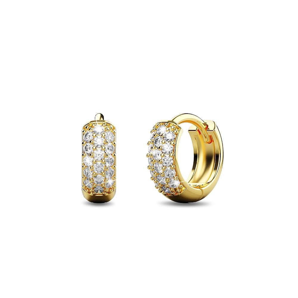 Boxed 3 Pairs Solid 925 Sterling Silver Statuesque Zircon Huggie Earrings Set in Gold - Brilliant Co