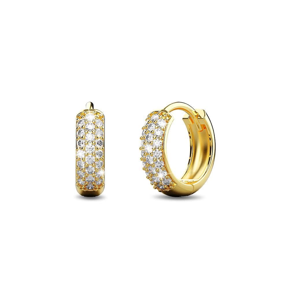 Boxed 3 Pairs Solid 925 Sterling Silver Statuesque Zircon Huggie Earrings Set in Gold - Brilliant Co