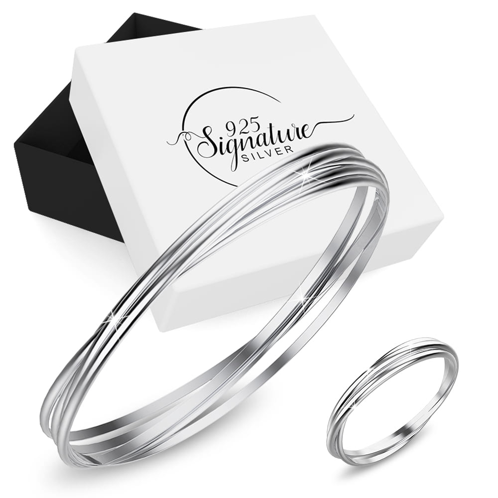 Boxed Solid 925 Sterling Silver Interlocking Bangle and Ring Set